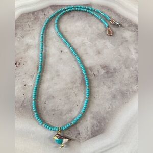 ✨Handmade Czech Preciosa Turquoise Beaded Necklace with Bird Pendant